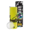 Neon Yellow Travel Tumbler θερμό, μεταλλικό καλαμάκι(Ανωξείδωτο 304 Food grade, BPA free, 600ml)