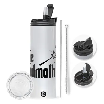 The Godmather, Travel Tumbler θερμό με διπλό καπάκι, μεταλλικό καλαμάκι και βούρτσα καθαρισμού (Ανωξείδωτο 304 Food grade, BPA free, 600ml)