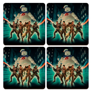 Ghostbusters team, ΣΕΤ x4 Σουβέρ ξύλινα τετράγωνα plywood (9cm)