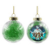 Transparent Christmas tree ball ornament with green filling 8cm