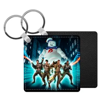 Ghostbusters team, Μπρελόκ Δερματίνη, τετράγωνο ΜΑΥΡΟ (5x5cm)