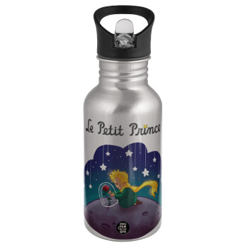 Little prince, Water bottle Silver with straw, stainless steel 500ml