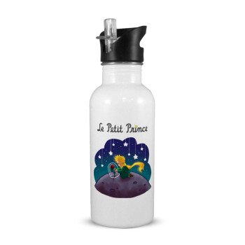 Little prince, White water bottle with straw, stainless steel 600ml