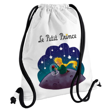 Little prince, Backpack pouch GYMBAG white, with pocket (40x48cm) & thick cords
