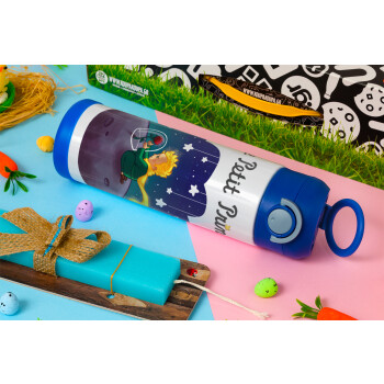 Little prince, Easter candle, Childrens hot water bottle, stainless steel, with safety straw, BLUE (500ml)