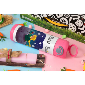 Little prince, Easter candle, Childrens hot water bottle, stainless steel, with safety straw, PINK (500ml)