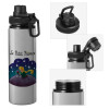 Metallic water bottle with safety cap, 850ml aluminum