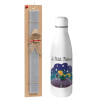 Easter Set, metallic stainless thermos bottle (500ml) & scented flat Easter candle (30cm) (GRAY)