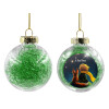 Transparent Christmas tree ball ornament with green filling 8cm