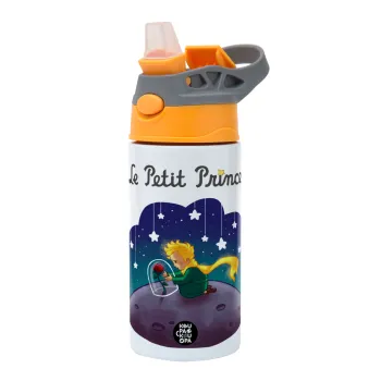 Ο μικρός πρίγκιπας, Παιδικό παγούρι θερμό, ανοξείδωτο, με καλαμάκι ασφαλείας, Πορτοκαλί/Γκρι (360ml) BPA-FREE