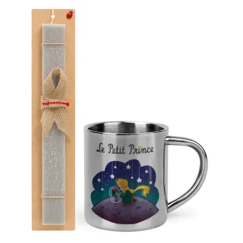 Little prince, Easter Set, metallic thermal cup (300ml) & Easter aromatic flat candle (30cm) (GRAY)