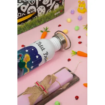 Ο μικρός πρίγκιπας, Πασχαλινή Λαμπάδα με παγούρι μεταλλικό (620ml, stainless steel) & κερί αρωματικό πλακέ (30cm) (ΡΟΖ)