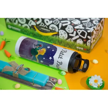 Little prince, Easter candle,Travel Tumbler 2 Lids, with metal straw & cleaning brush & aromatic flat candle (30cm) (BLUE)