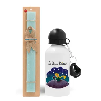 Little prince, Easter Set, metallic aluminum water bottle (500ml) & scented flat candle (30cm) (TURQUOISE)