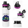 Metallic water bottle with safety lid, 850ml aluminum