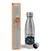 Easter Set, metallic Inox water bottle (750ml) & aromatic flat Easter candle (30cm) (GRAY)