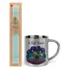 Easter Set, metallic thermal cup (300ml) & aromatic flat Easter candle (30cm) (TURQUOISE)