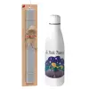 Easter Set, metallic stainless thermos bottle (500ml) & scented flat Easter candle (30cm) (GRAY)