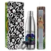 Easter Set, metallic stainless thermos flask (500ml) & scented flat Easter candle (30cm) (GRAY)