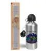 Easter Set, metallic silver aluminum water bottle (500ml) & aromatic flat Easter candle (30cm) (GRAY)