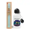 Easter Set, metallic aluminum water bottle (500ml) & scented flat candle (30cm) (TURQUOISE)