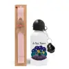 Easter Set, metallic aluminum bottle (500ml) & aromatic flat Easter candle (30cm) (PINK)