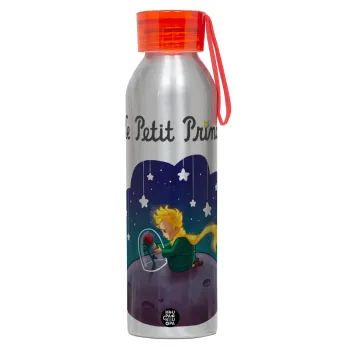 Ο μικρός πρίγκιπας, Αλουμινένιο Αθλητικό Μπουκάλι 650ml – Ασημί με Κόκκινο Καπάκι και Λουράκι Σιλικόνης
