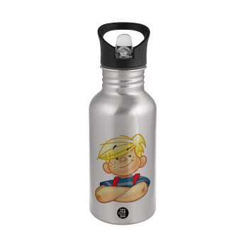 Dennis the Menace, Water bottle Silver with straw, stainless steel 500ml