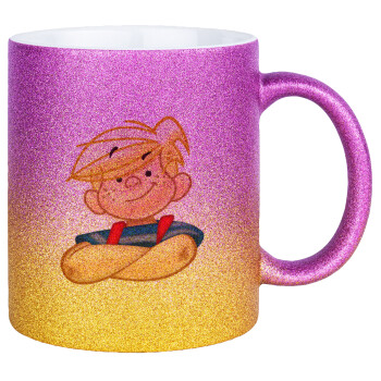 Ντένις ο τρομερός, Κούπα Χρυσή/Ροζ Glitter, κεραμική, 330ml