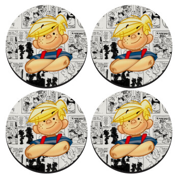 Dennis the Menace, SET of 4 round wooden coasters (9cm)