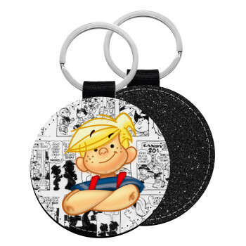 Dennis the Menace, Μπρελόκ Δερματίνη, στρογγυλό ΜΑΥΡΟ (5cm)