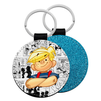 Dennis the Menace, Μπρελόκ Δερματίνη, στρογγυλό ΜΠΛΕ (5cm)