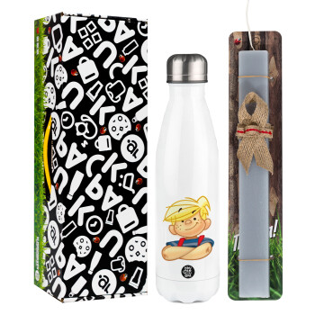 Dennis the Menace, Easter candle, metallic white thermos bottle (500ml) & aromatic flat candle (30cm) (GRAY)