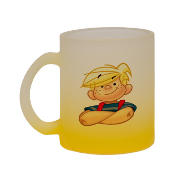 Dennis the Menace, Κούπα γυάλινη δίχρωμη με βάση το κίτρινο ματ, 330ml