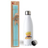Easter Set, metallic stainless steel water bottle (750ml) & aromatic flat Easter candle (30cm) (TURQUOISE)