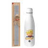 Easter Set, metallic stainless thermos bottle (500ml) & scented flat Easter candle (30cm) (GRAY)