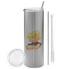 Tumbler stainless steel Silver 600ml, with metal straw & cleaning brush