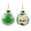 Transparent Christmas tree ball ornament with green filling 8cm