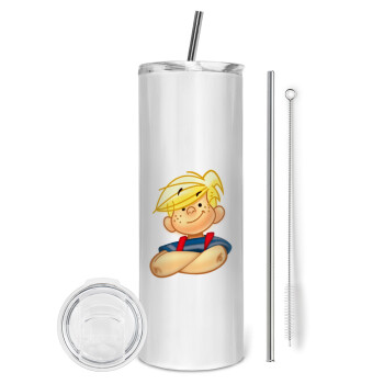 Dennis the Menace, Eco friendly stainless steel tumbler 600ml, with metal straw & cleaning brush