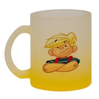 Dennis the Menace, Κούπα γυάλινη δίχρωμη με βάση το κίτρινο ματ, 330ml
