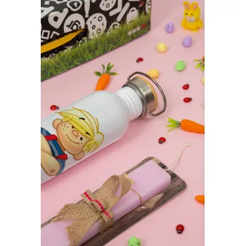 Ντένις ο τρομερός, Πασχαλινή Λαμπάδα με παγούρι μεταλλικό (620ml, stainless steel) & κερί αρωματικό πλακέ (30cm) (ΡΟΖ)