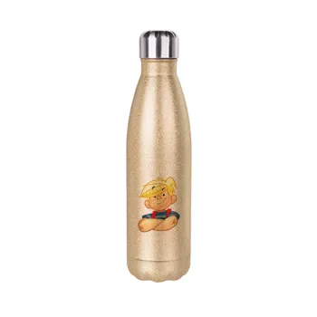 Dennis the Menace, Glitter gold stainless steel thermos bottle, double-walled, 500ml