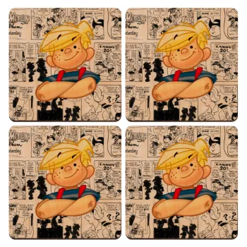 Dennis the Menace, ΣΕΤ x4 Σουβέρ ξύλινα τετράγωνα plywood (9cm)
