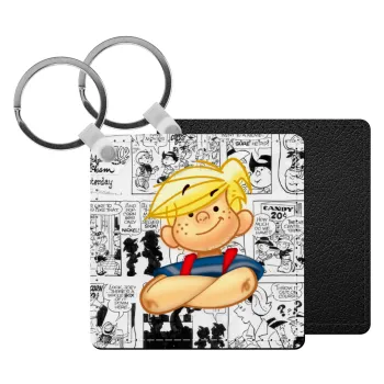 Dennis the Menace, Μπρελόκ Δερματίνη, τετράγωνο ΜΑΥΡΟ (5x5cm)
