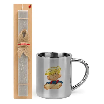 Ντένις ο τρομερός, Πασχαλινή Λαμπάδα με μεταλλική κούπα θερμό (300ml) & κερί αρωματικό πλακέ (30cm) (ΓΚΡΙ)