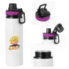 Metallic water bottle with safety lid, 850ml aluminum