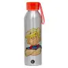 Aluminum Sports Bottle 650ml – Silver with Red Cap and Silicone Strap