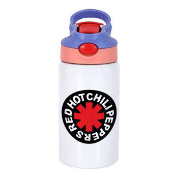 Red Hot Chili Peppers, Children's hot water bottle, stainless steel, with safety straw, pink/purple (350ml)