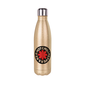 Red Hot Chili Peppers, Glitter gold stainless steel thermos bottle, double-walled, 500ml