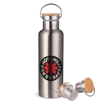 Red Hot Chili Peppers, Stainless steel Silver with wooden lid (bamboo), double wall, 750ml